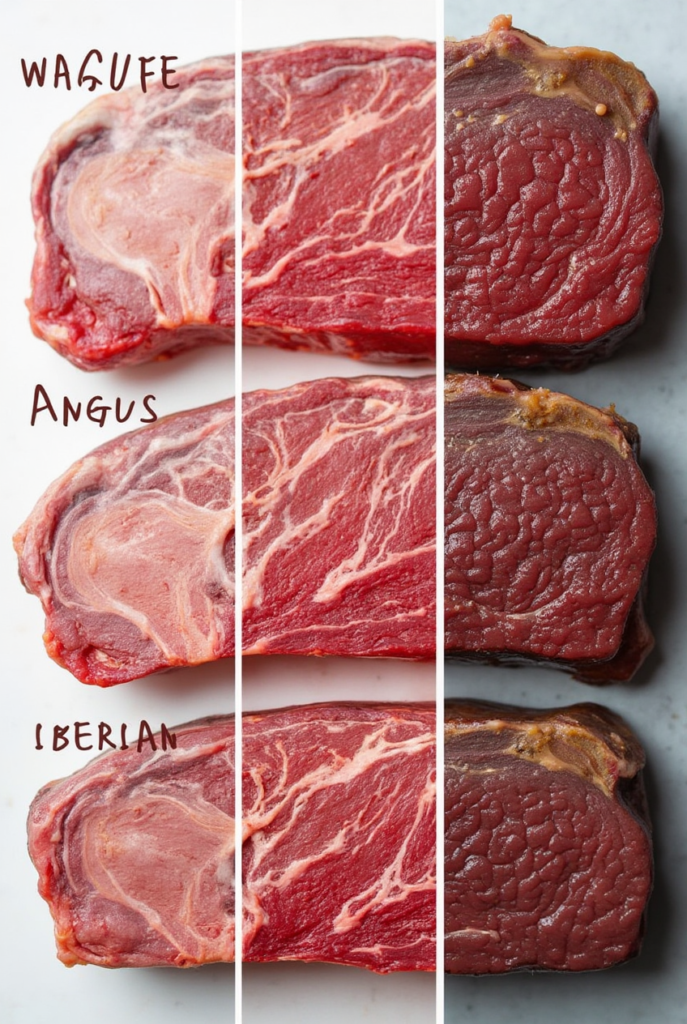 Comparación de distintos tipos de carne gourmet.